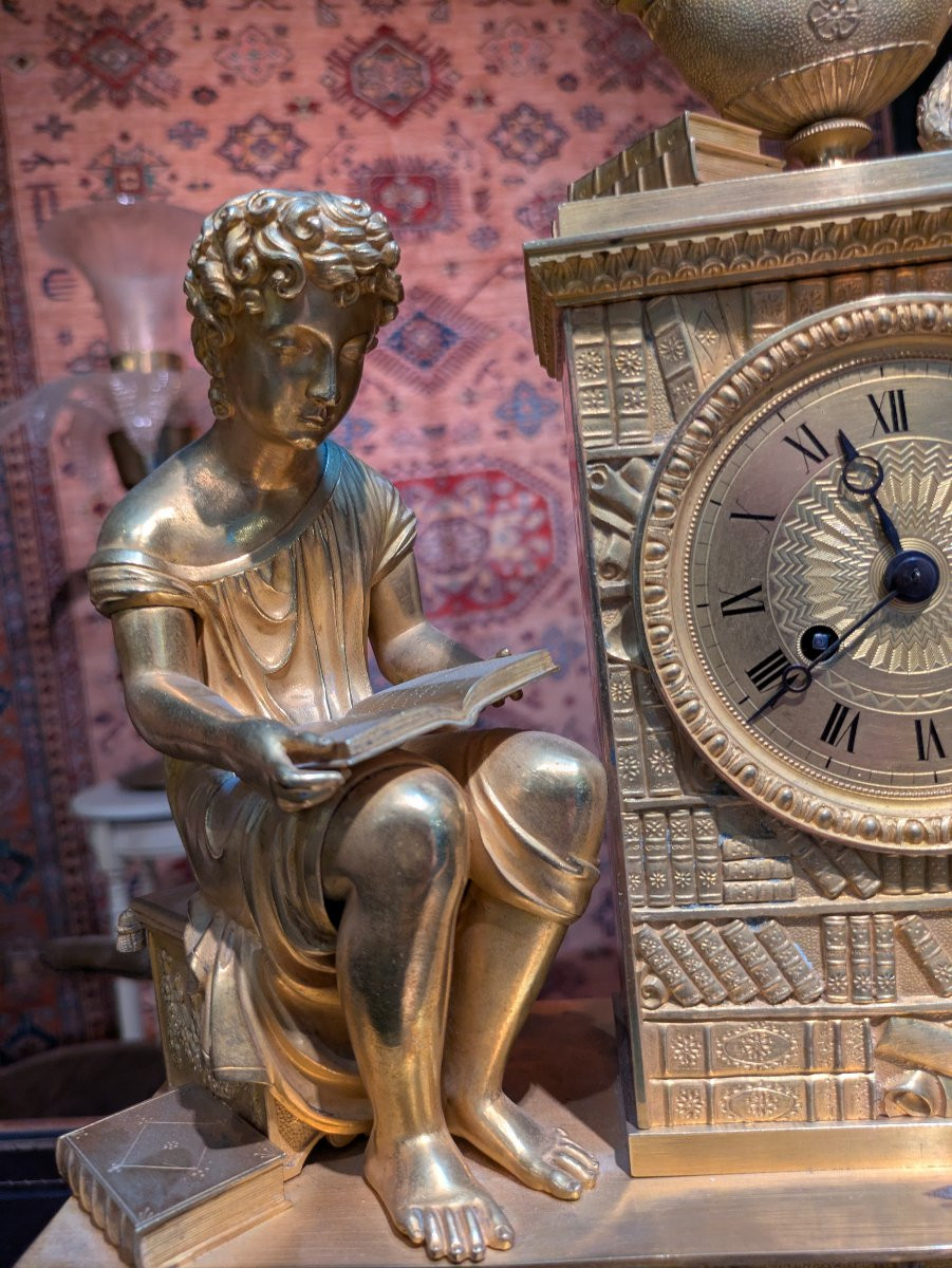 Restoration Clock – Allegory Of Science And The Arts, Gilded Bronze, Early 19th Century-photo-3