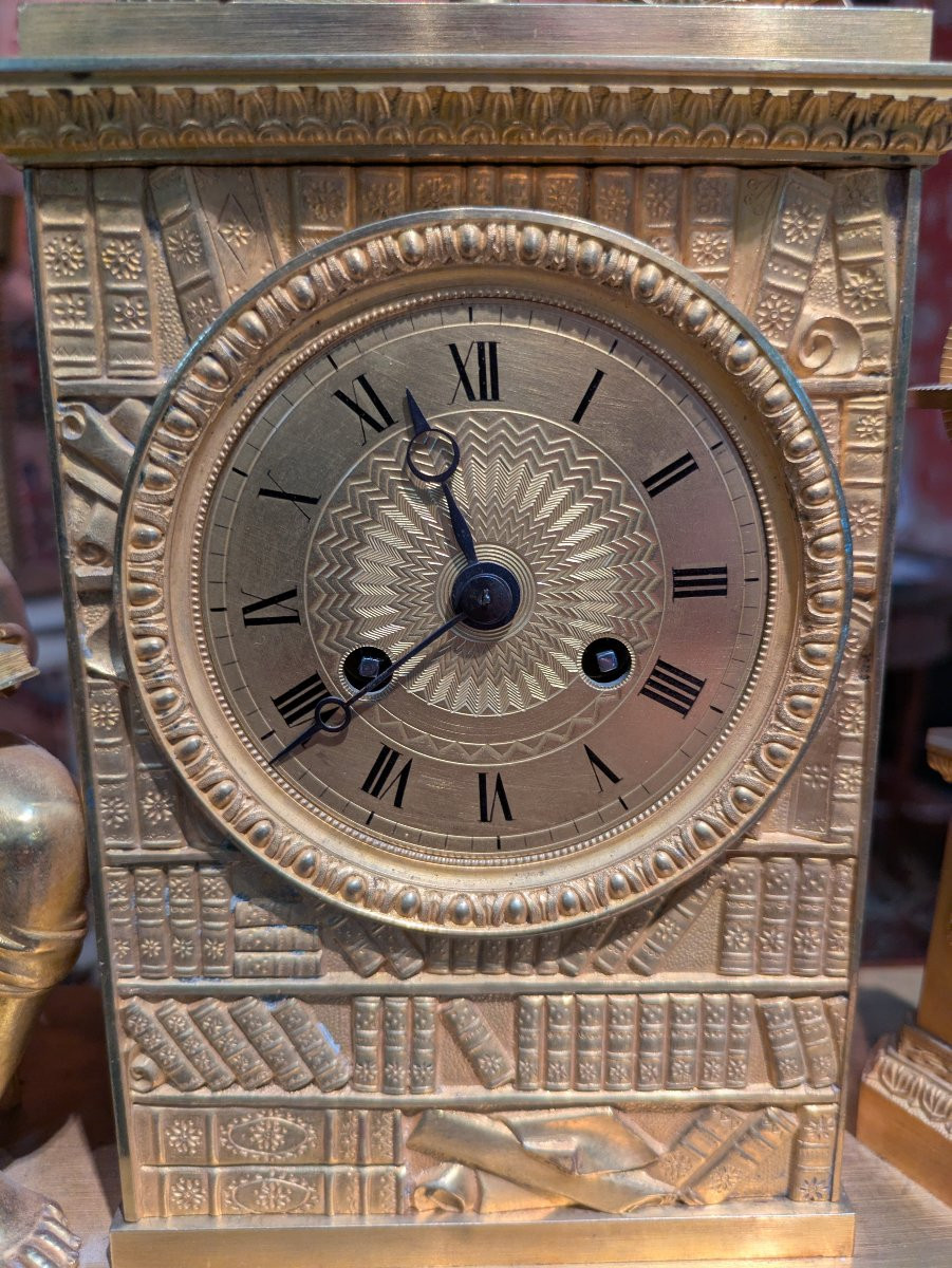 Restoration Clock – Allegory Of Science And The Arts, Gilded Bronze, Early 19th Century-photo-1