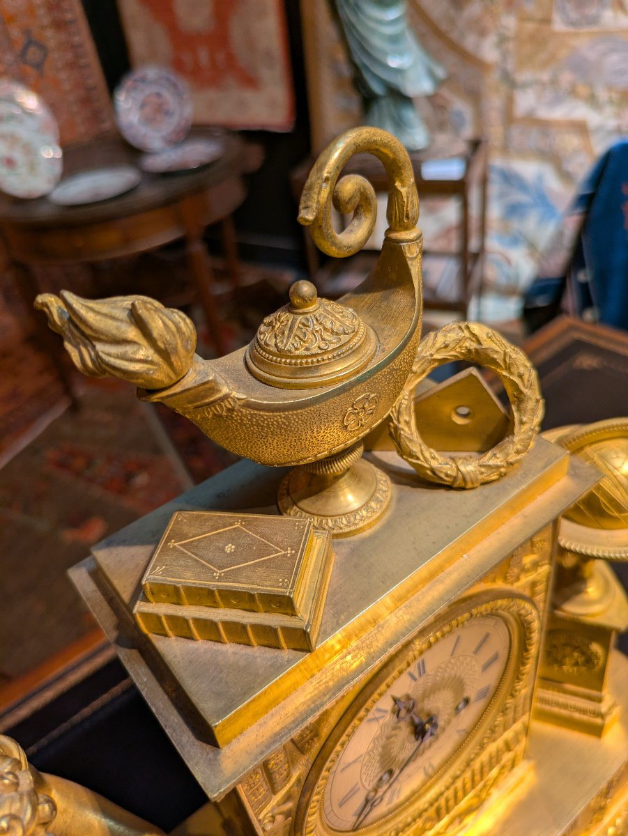 Restoration Clock – Allegory Of Science And The Arts, Gilded Bronze, Early 19th Century-photo-3
