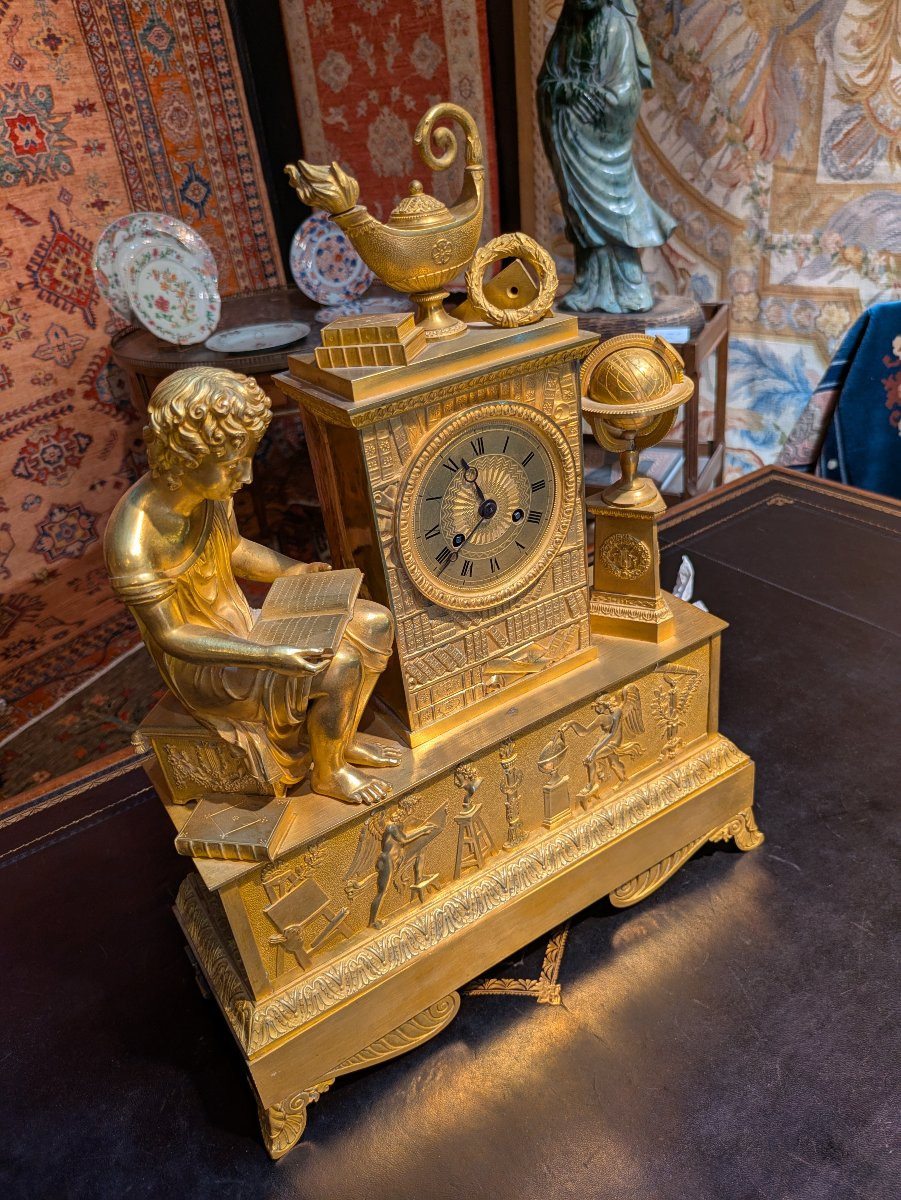Restoration Clock – Allegory Of Science And The Arts, Gilded Bronze, Early 19th Century-photo-4