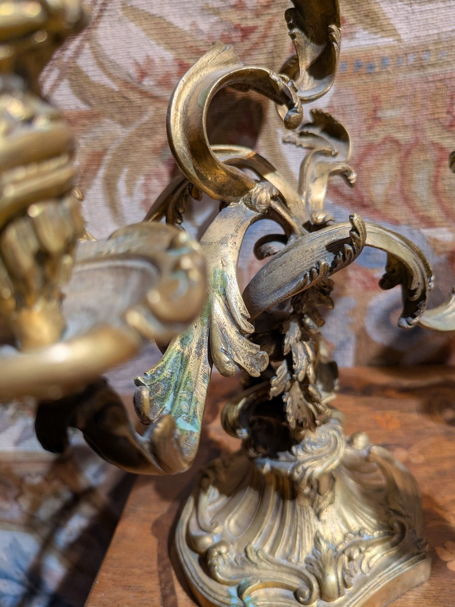 Paire de candélabres en bronze doré – Style Louis XV / Rocaille-photo-3