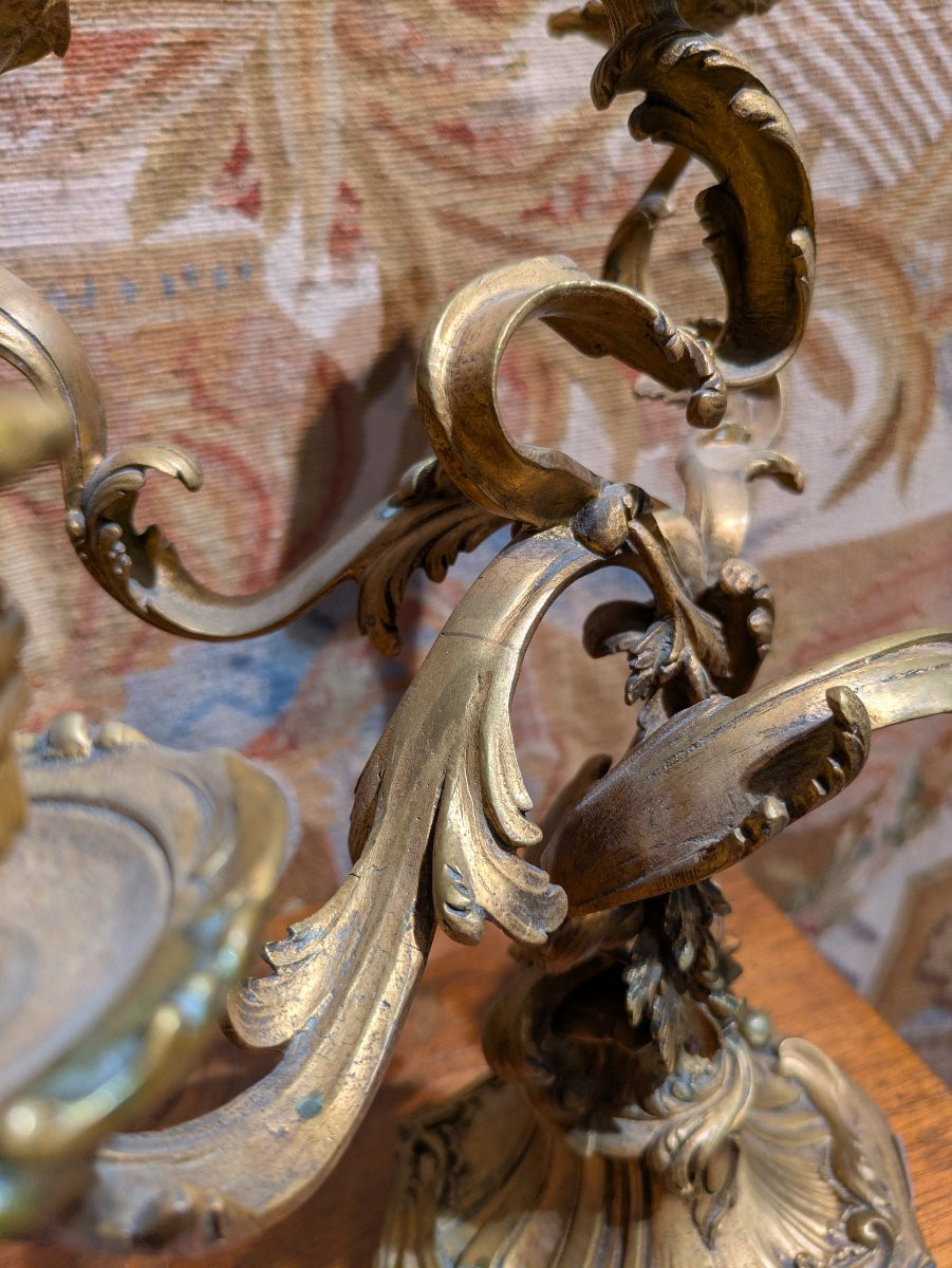 Paire de candélabres en bronze doré – Style Louis XV / Rocaille-photo-4