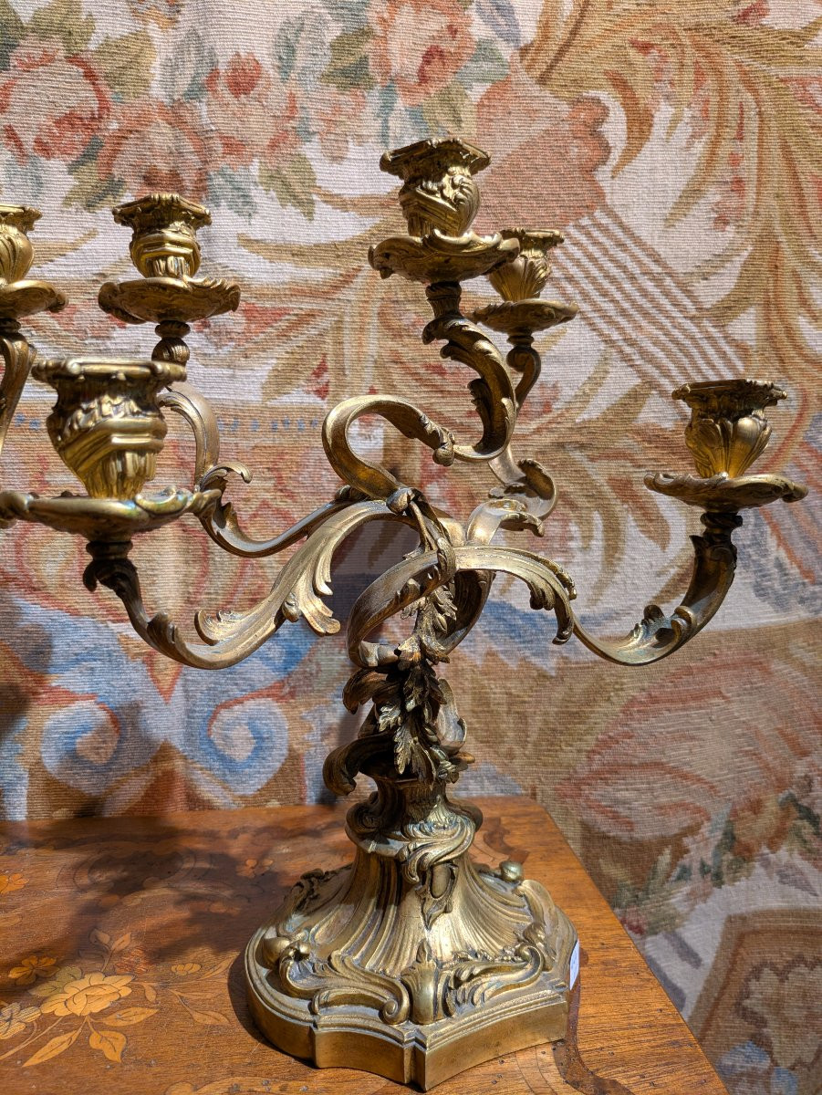 Paire de candélabres en bronze doré – Style Louis XV / Rocaille-photo-4