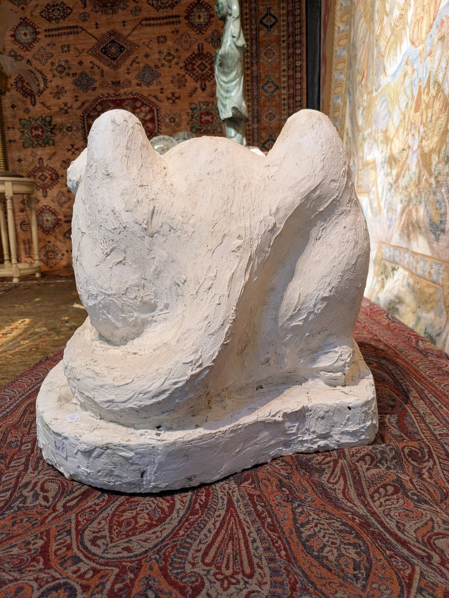 Panthère Accroupie -  Sculpture en Plâtre par François Hippolyte Peyrol - XIXème siècle-photo-2