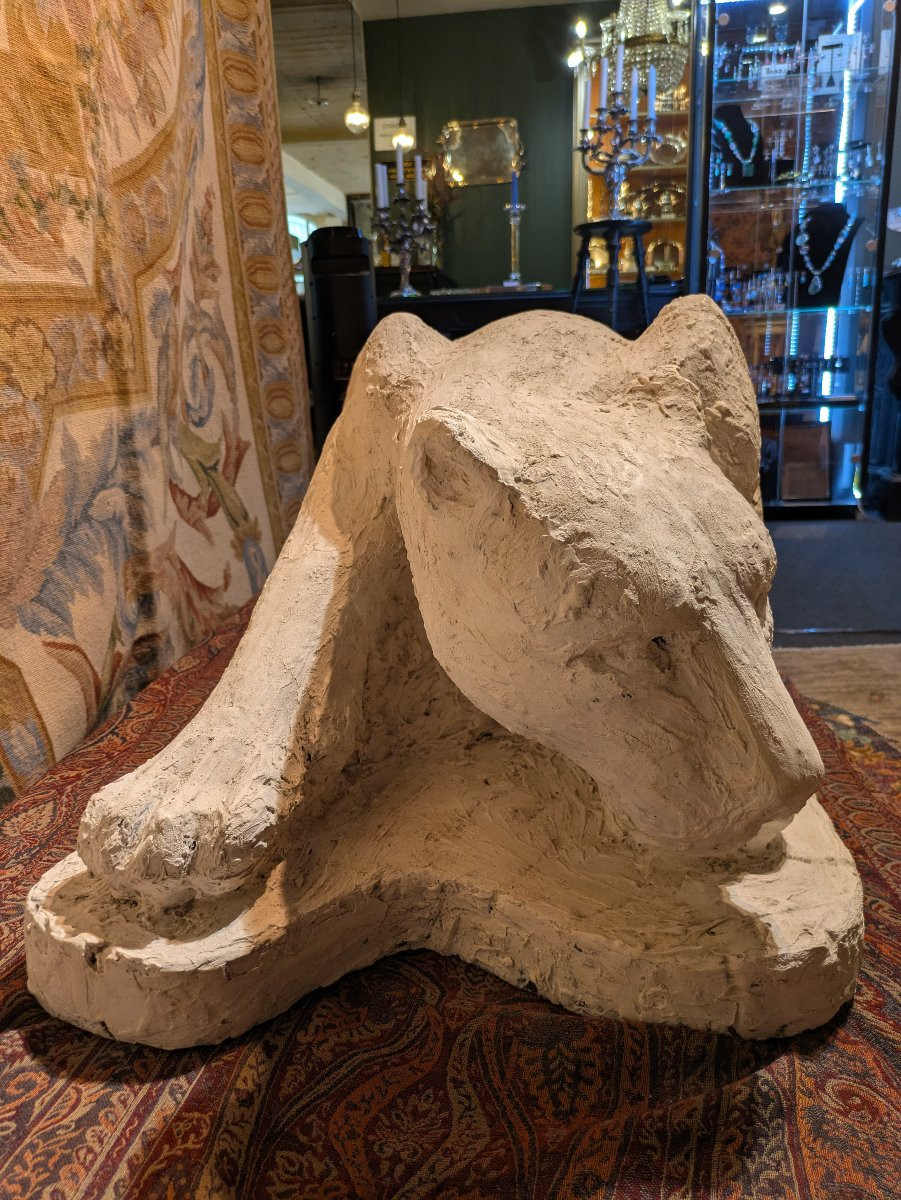 Panthère Accroupie -  Sculpture en Plâtre par François Hippolyte Peyrol - XIXème siècle-photo-3