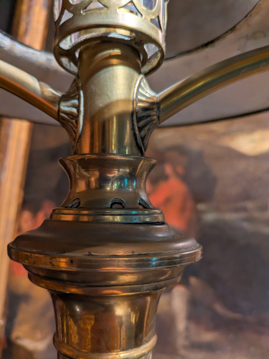 Paire de Lampes Type  Carcel – XIXᵉ Siècle - Bronze et Tôle Peinte-photo-3