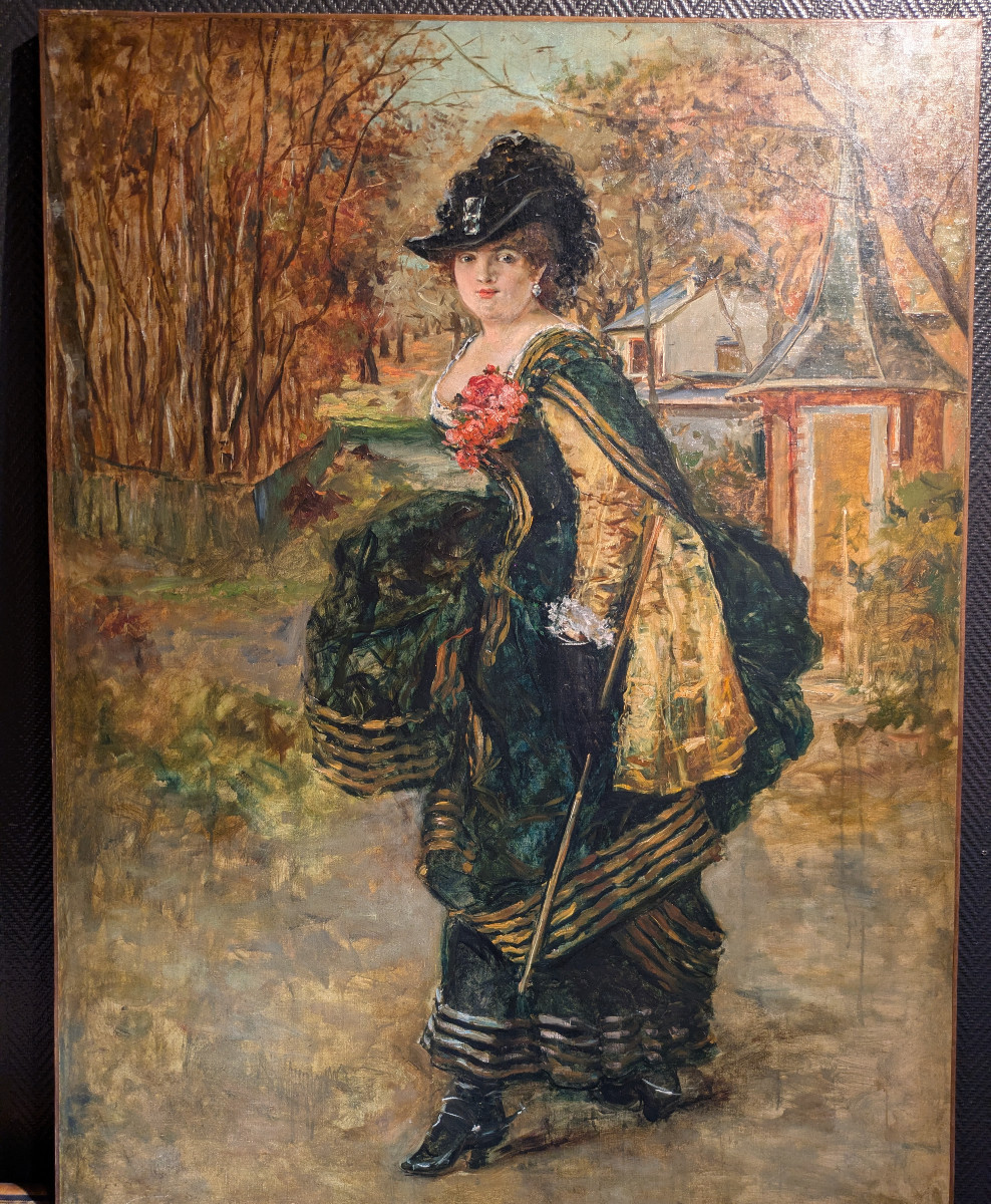 Oil On Canvas - Elegant Woman Strolling — Attributed To Louis-édouard Garrido - Late 19th Century