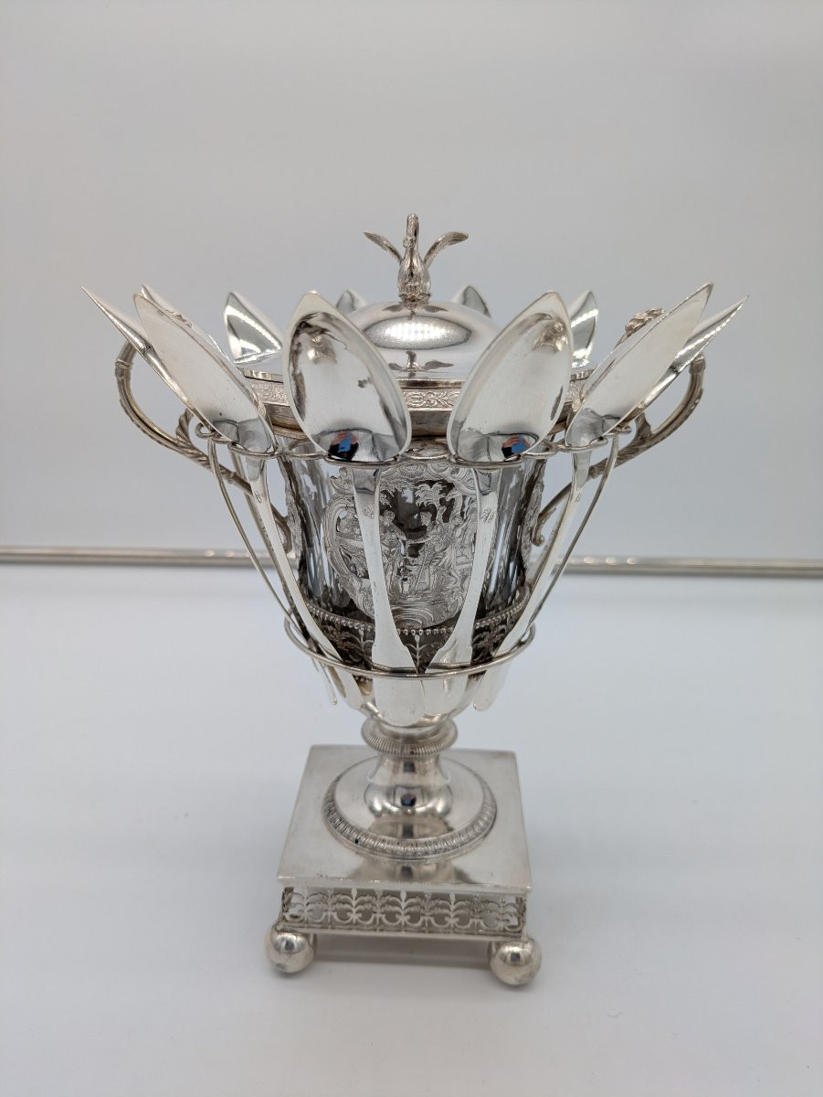 Confiturier en Argent et Cristal - Début XIXᵉ siècle-photo-2
