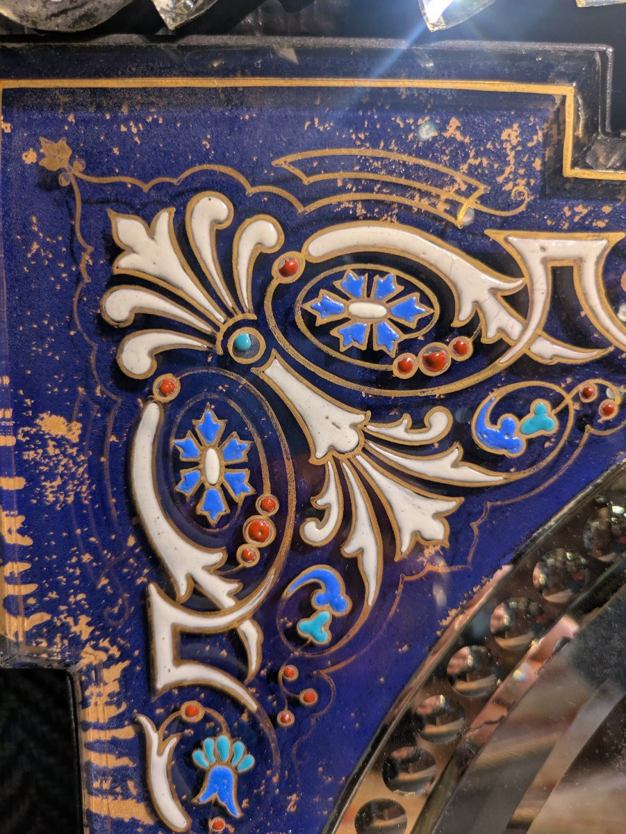 Miroir Vénitien en Verre Eglomisé et Décor Emaillé – XIXe siècle-photo-4