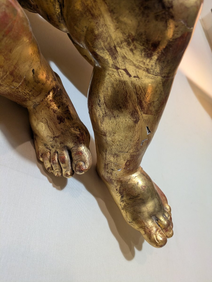 Ange en Bois Doré et Sculpté - Putti Volant — XVIIIème siècle-photo-3
