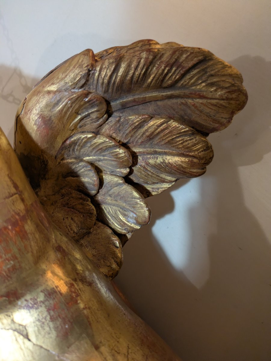 Ange en Bois Doré et Sculpté - Putti Volant — XVIIIème siècle-photo-4