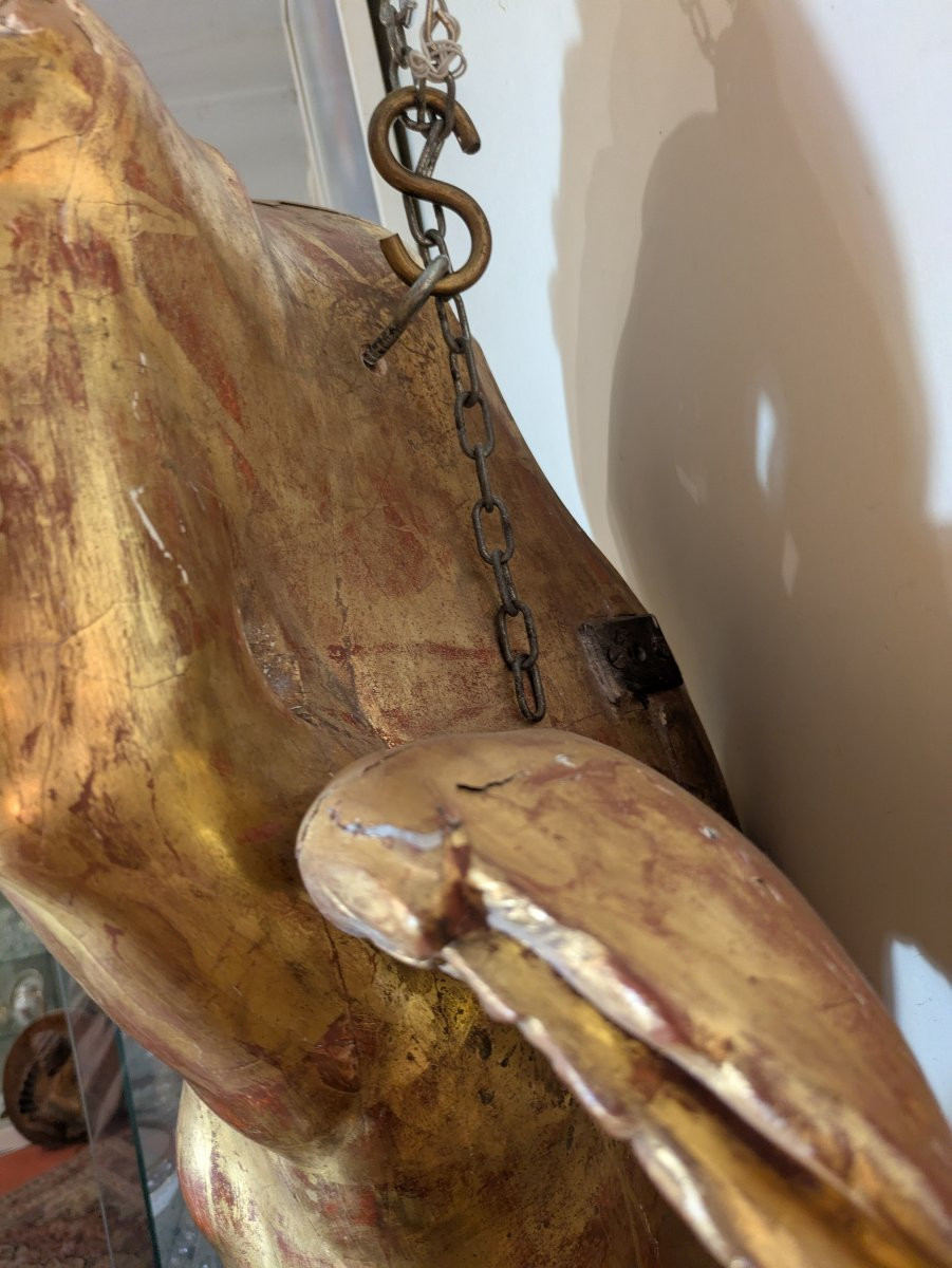 Ange en Bois Doré et Sculpté - Putti Volant — XVIIIème siècle-photo-1