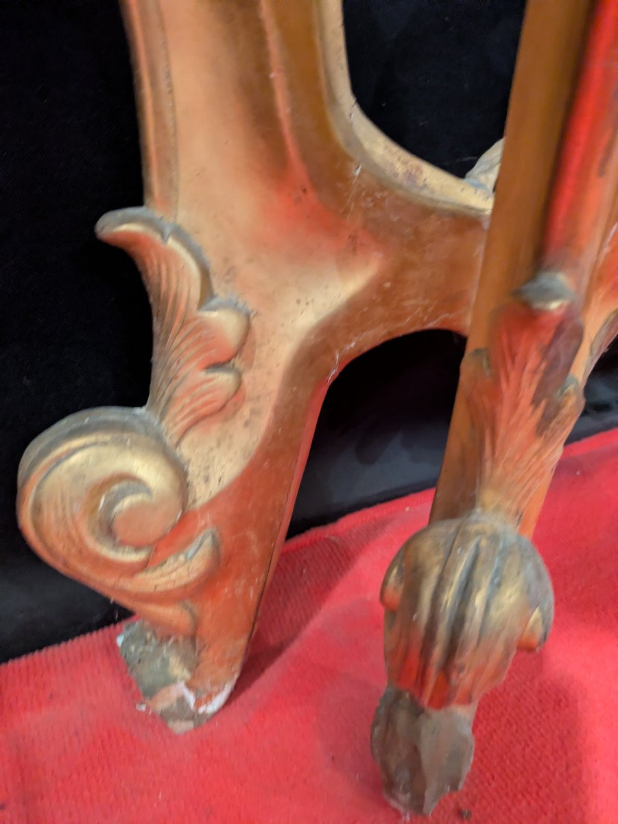 Console en Bois Doré Sculptée, style Régence, Plateau Marbre Blanc — XIXe siècle-photo-4