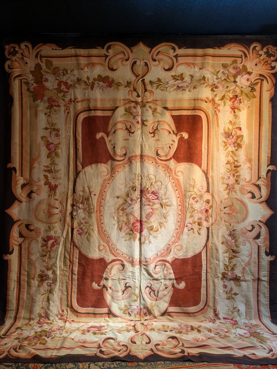 Large Aubusson Carpet, Restoration Period - First Half Of The 19th Century