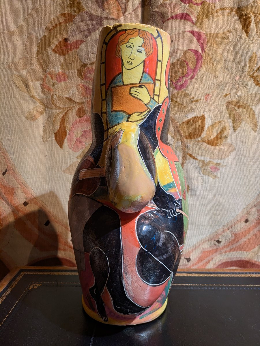 Vase Sculpture Anthropomorphe Emaillée signé Michael Kay — Fin XXe siècle-photo-2