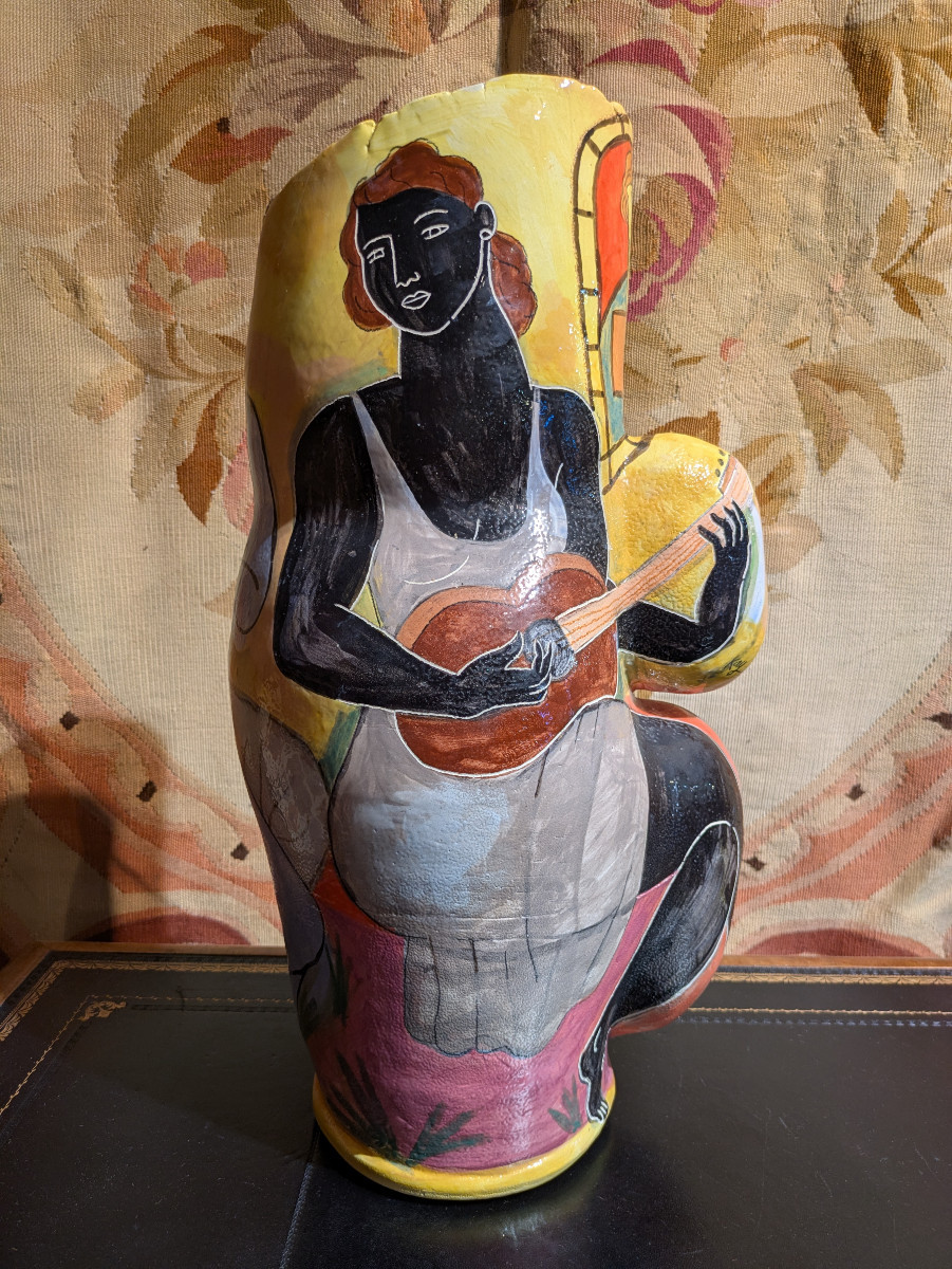 Vase Sculpture Anthropomorphe Emaillée signé Michael Kay — Fin XXe siècle
