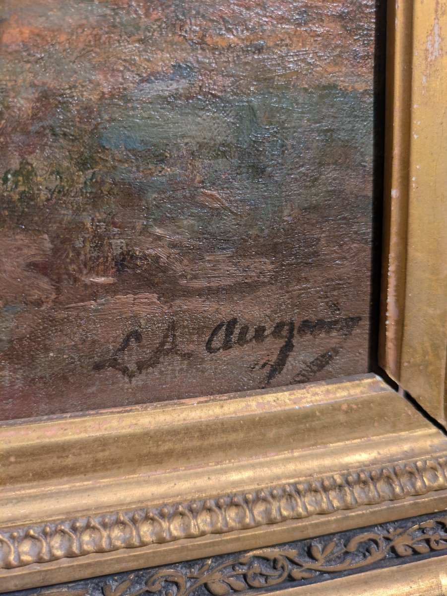 Huile sur toile, Paysage par Louis-Augustin Auguin — XIXe siècle-photo-2