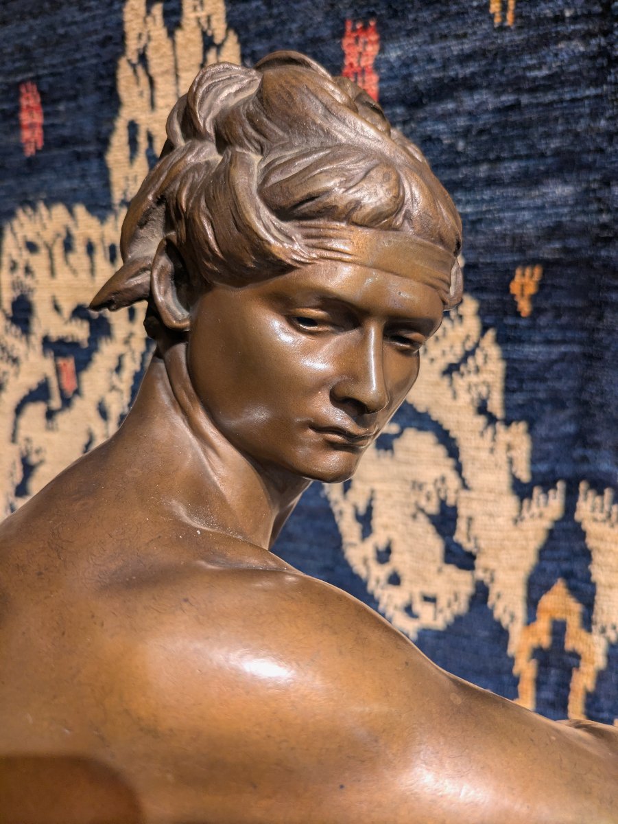 Sarpedon Drawing His Bow, Bronze By Henri Peinte—19th Century-photo-3