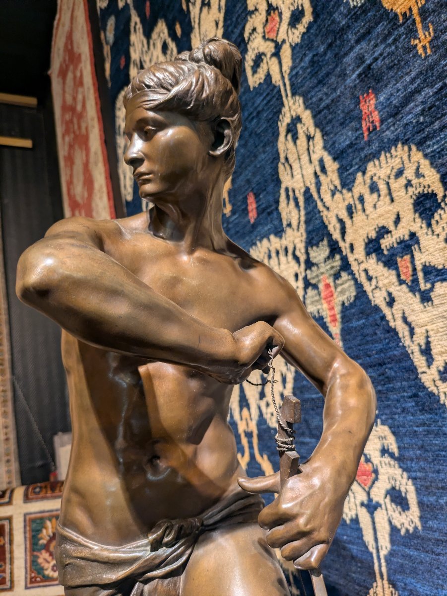 Sarpedon Drawing His Bow, Bronze By Henri Peinte—19th Century-photo-4