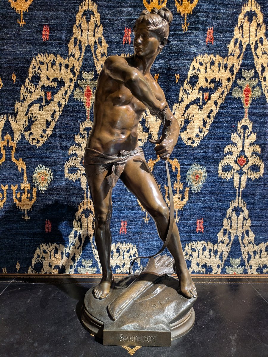 Sarpedon Drawing His Bow, Bronze By Henri Peinte—19th Century