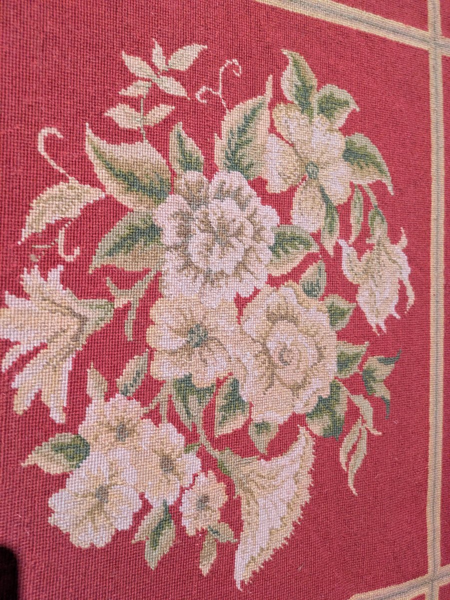 Grand tapis d'Aubusson à Médaillons Fleuris sur Fond Rouge, époque Napoléon III - XIXe siècle-photo-3