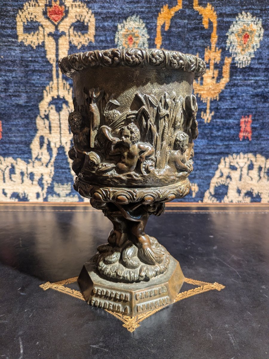 Patinated Bronze Bowl Decorated With Tritons And Putti, Cast By Georgeon — 19th Century