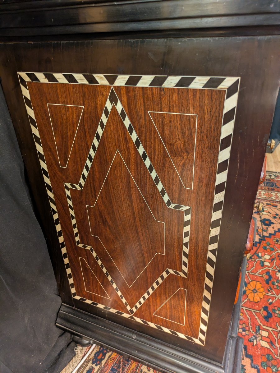 Ebony Cabinet With Drawers, Heather Burl, Bone, Mother-of-pearl, And Tortoiseshell Inlays—italy, 19th Century-photo-2