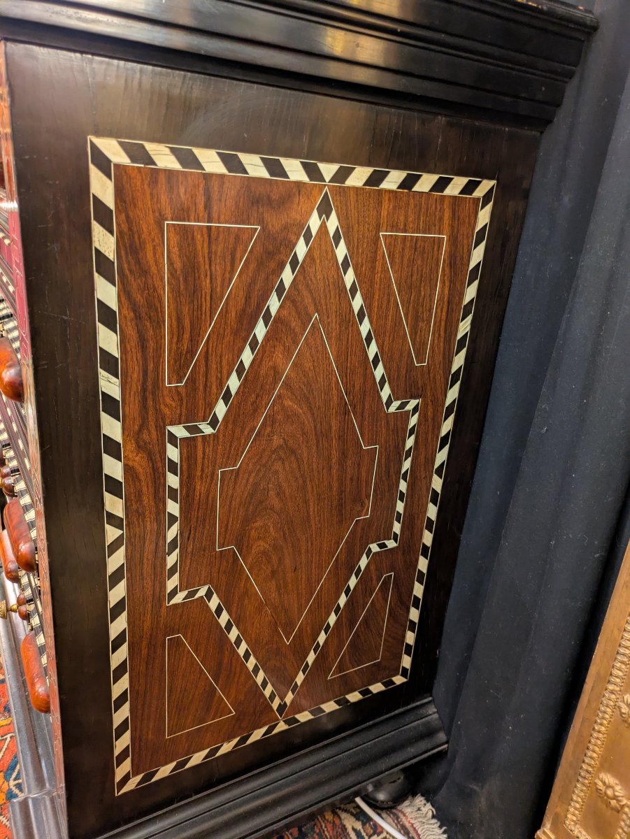 Ebony Cabinet With Drawers, Heather Burl, Bone, Mother-of-pearl, And Tortoiseshell Inlays—italy, 19th Century-photo-3
