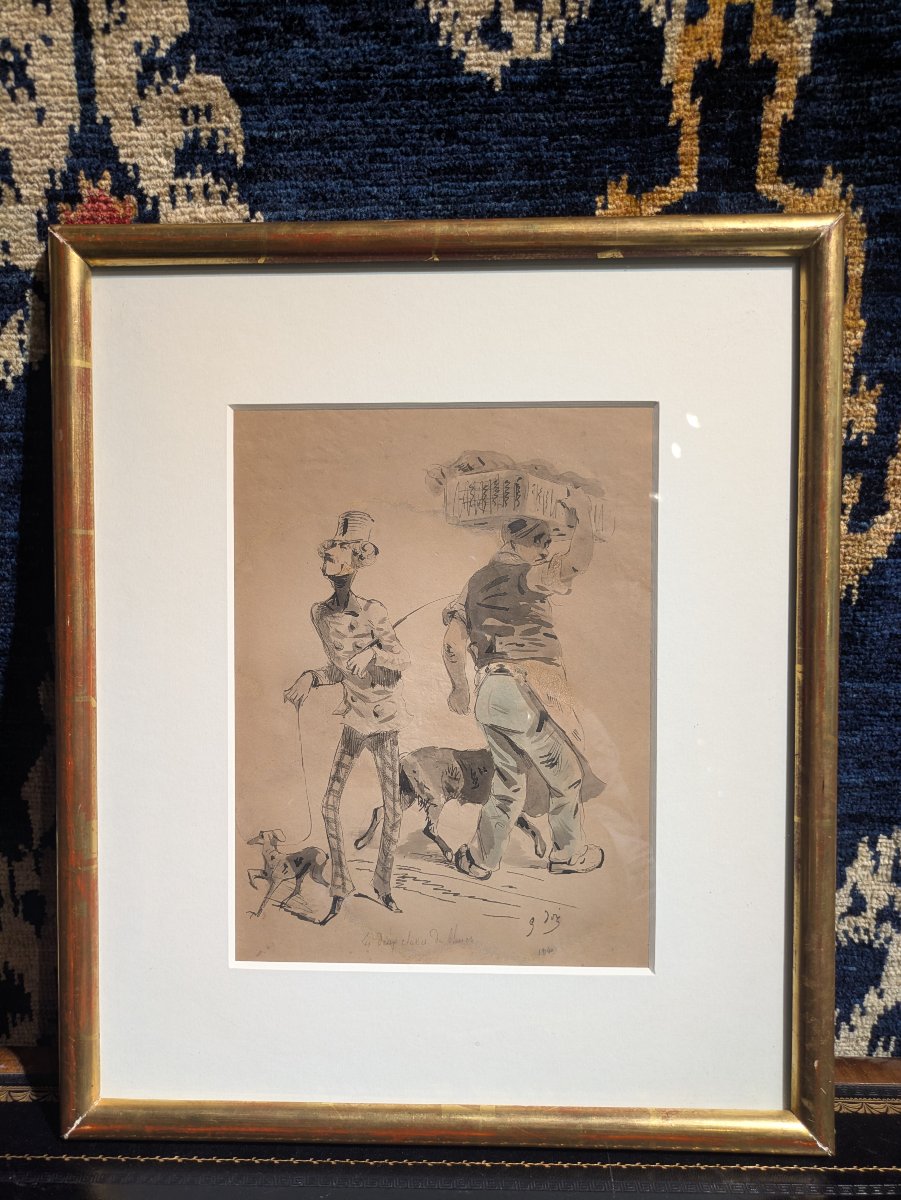 Scène de rue, encre et lavis sur papier — Signé G. Doré et daté 1848