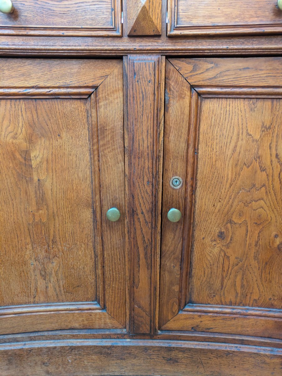 Large Corner Bookcase In Solid Oak, Curved Top—louis XVI Style, Late 19th Century-photo-3