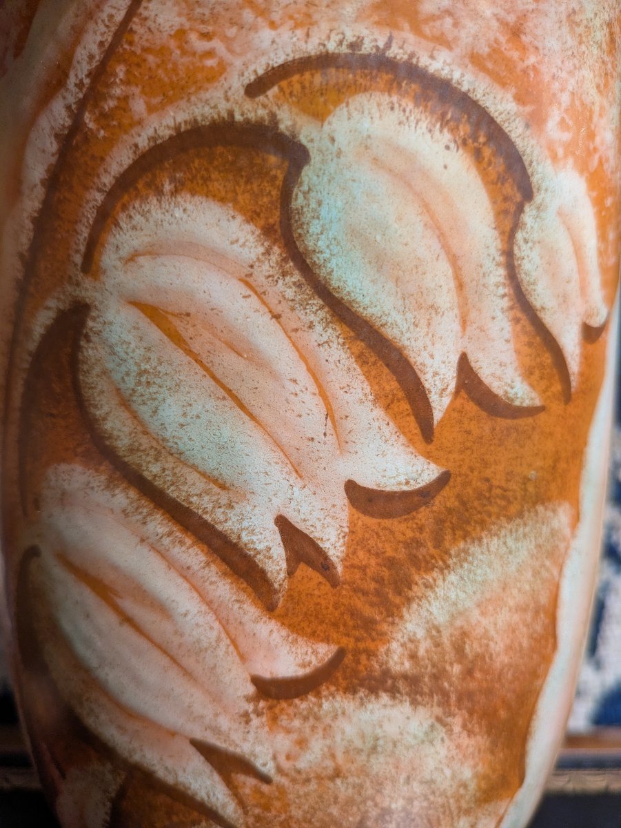 Pair Of Stoneware Vases, Decorated With Stylized Tulips—charles Catteau For Kéramis -photo-3
