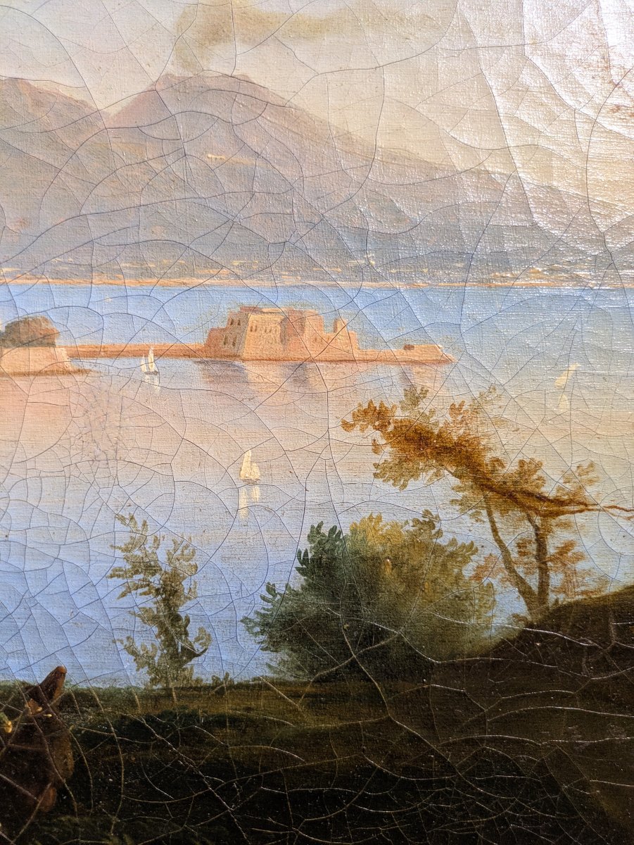 Huile sur toile représentant de la baie de Naples  - Début XIXème-photo-3