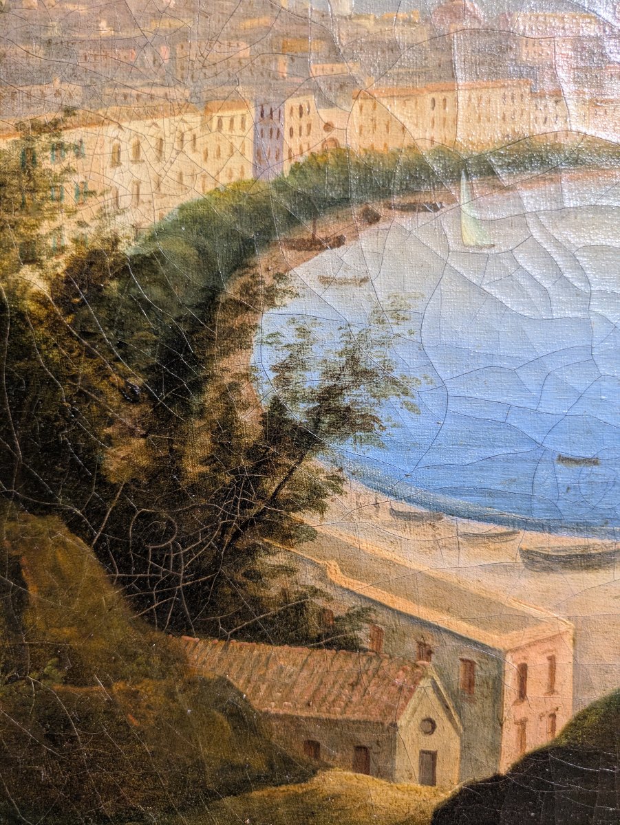 Huile sur toile représentant de la baie de Naples  - Début XIXème-photo-1