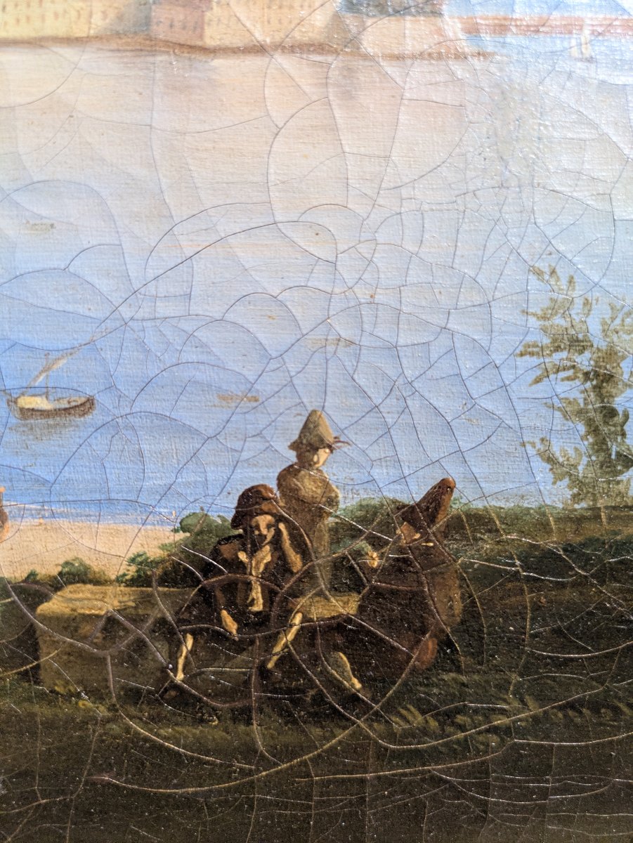Huile sur toile représentant de la baie de Naples  - Début XIXème-photo-2