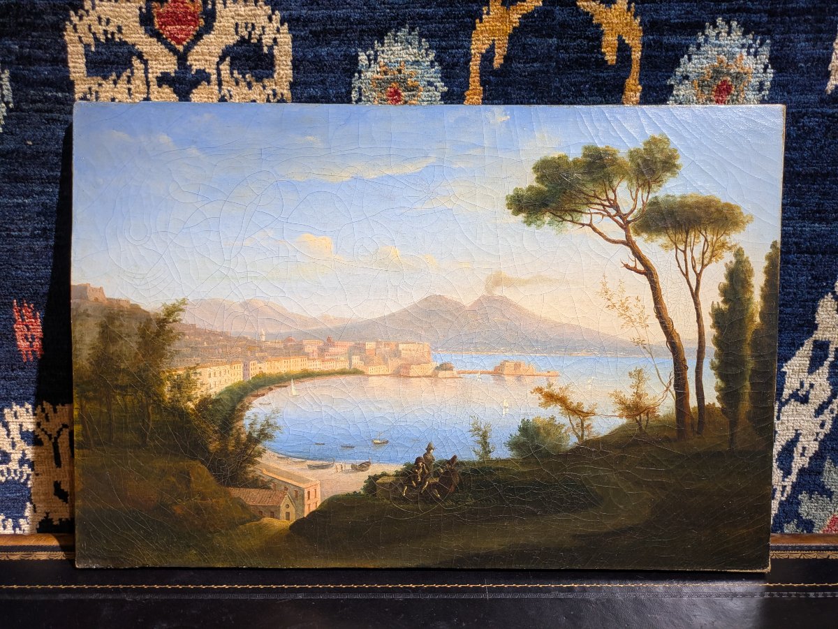 Huile sur toile représentant de la baie de Naples  - Début XIXème