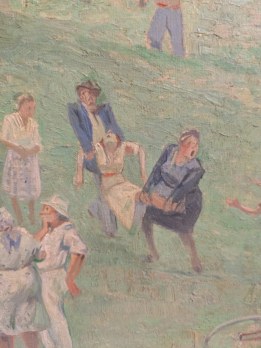 Crowd Scene Around An Accident - Oil On Canvas, Gaston Hoffmann (1883–1977)-photo-2