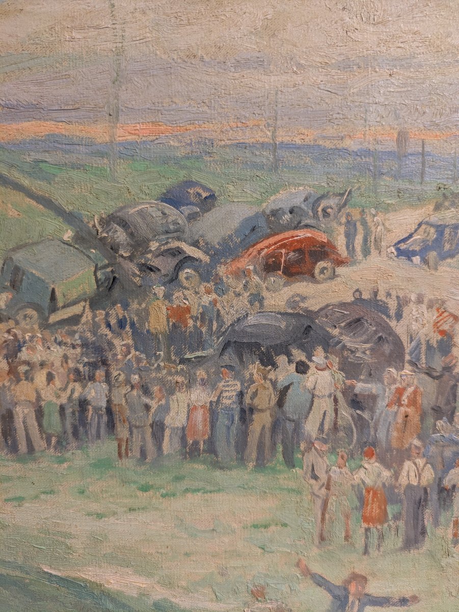 Crowd Scene Around An Accident - Oil On Canvas, Gaston Hoffmann (1883–1977)-photo-3