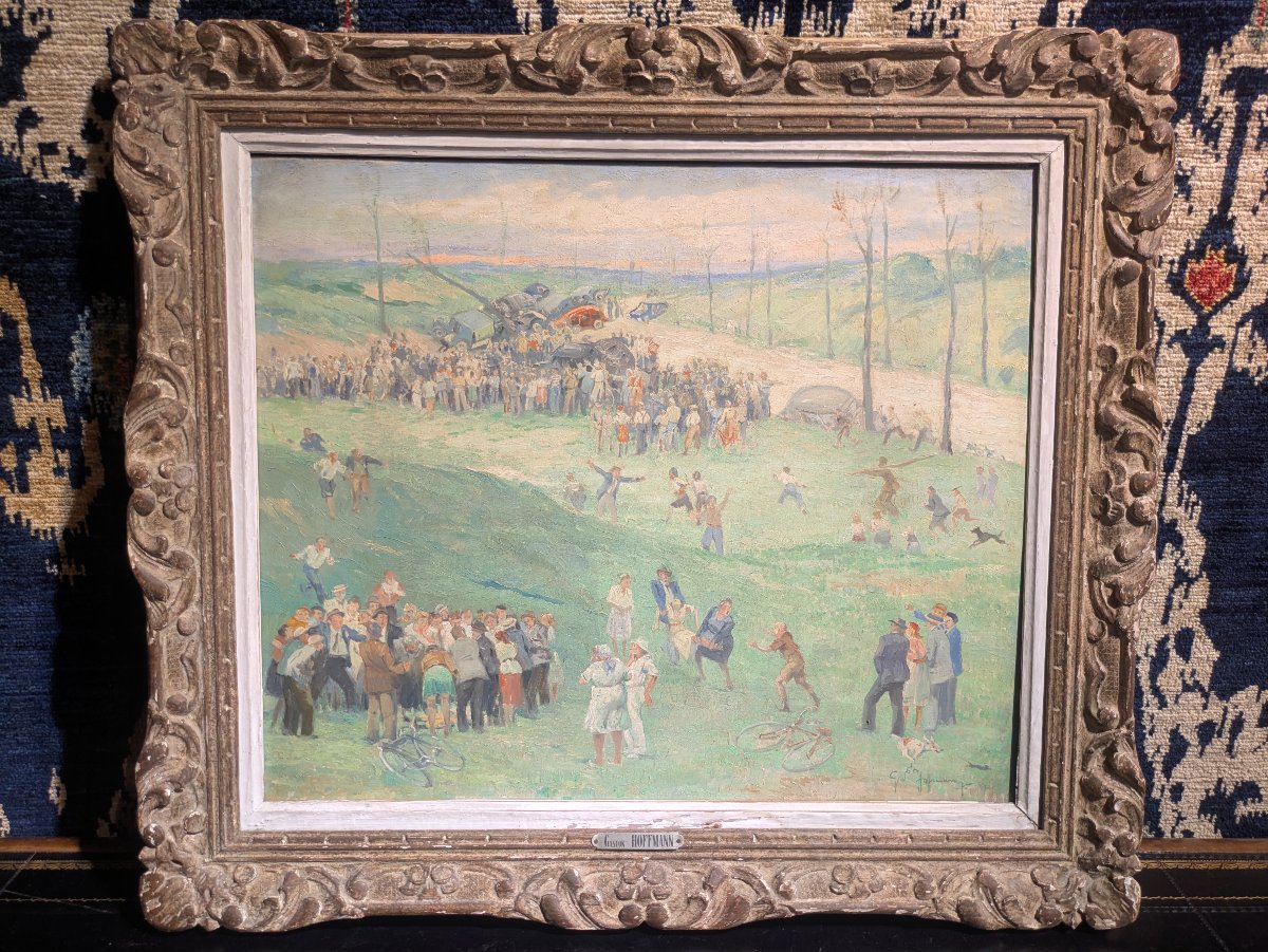 Crowd Scene Around An Accident - Oil On Canvas, Gaston Hoffmann (1883–1977)