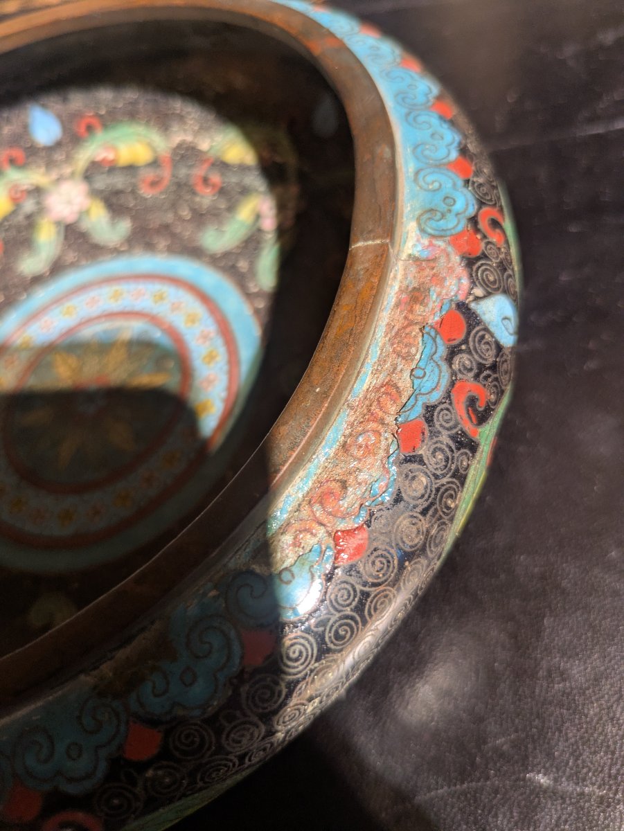 Coupe en cloisonné à fond noir, décor de fleurs et feuillages, fin XIXème - Chine -photo-3
