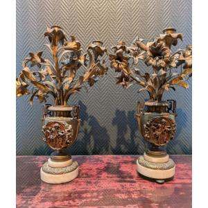 Pair Of Bronze Candelabras, Early 19th Century 