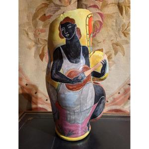 Enameled Anthropomorphic Sculpture Vase Signed Michael Kay - Late 20th Century