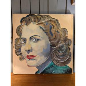 Portrait de Femme, Ecole Américaine Pop Art, Papier Marouflé Signé — XXème