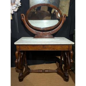 Mahogany Mid-sized Dressing Table With Swan-neck Legs — 19th Century — Empire And Restoration Periods