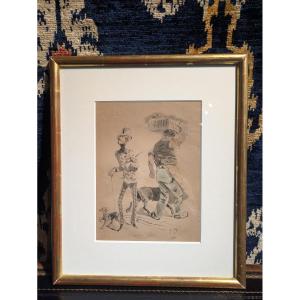 Scène de rue, encre et lavis sur papier — Signé G. Doré et daté 1848