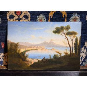 Oil On Canvas Depicting The Bay Of Naples - Early 19th Century
