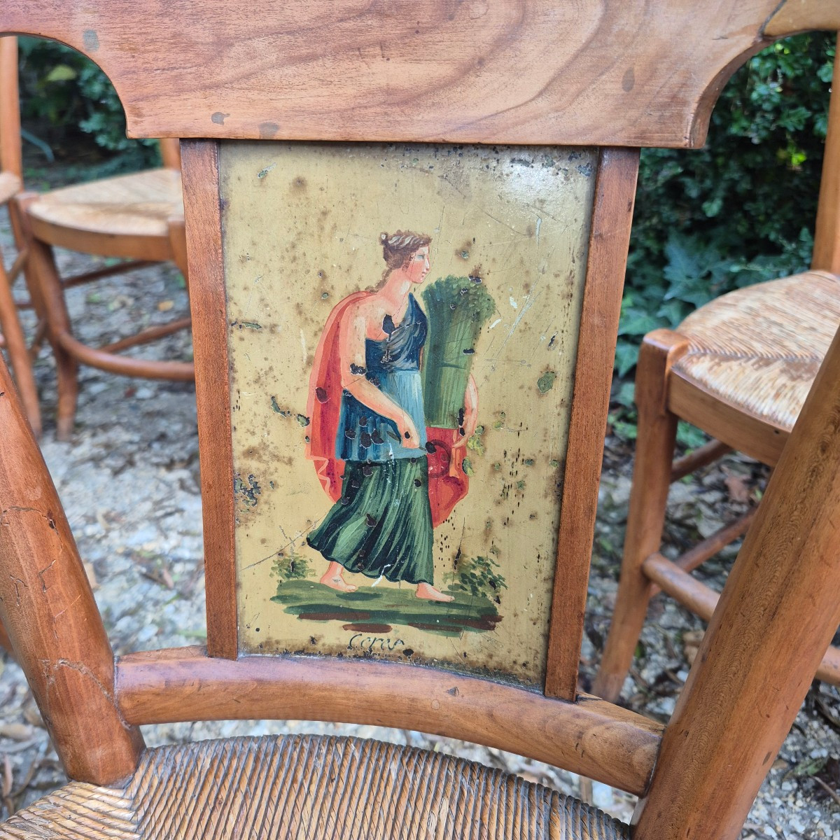 Set Of 10 Directoire Period Straw-seated Chairs In Painted Sheet Metal -photo-7