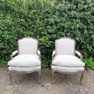 Pair Of Old Louis XV Style Queen Armchairs