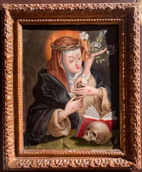 Flemish School, Saint Mary Magdalene De Pazzi Penitent, Circa 1700 (3 Copper Italy Skull Vanity)-photo-1
