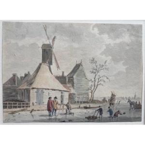 Hendrik Tavenier, Skating Scene Near A Windmill, 1775 (# Dutch School, Eighteenth Century)