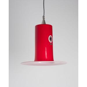 Alessandro Pianon For Vistosi - Red Lattimo Pendant Light, Circa 1960